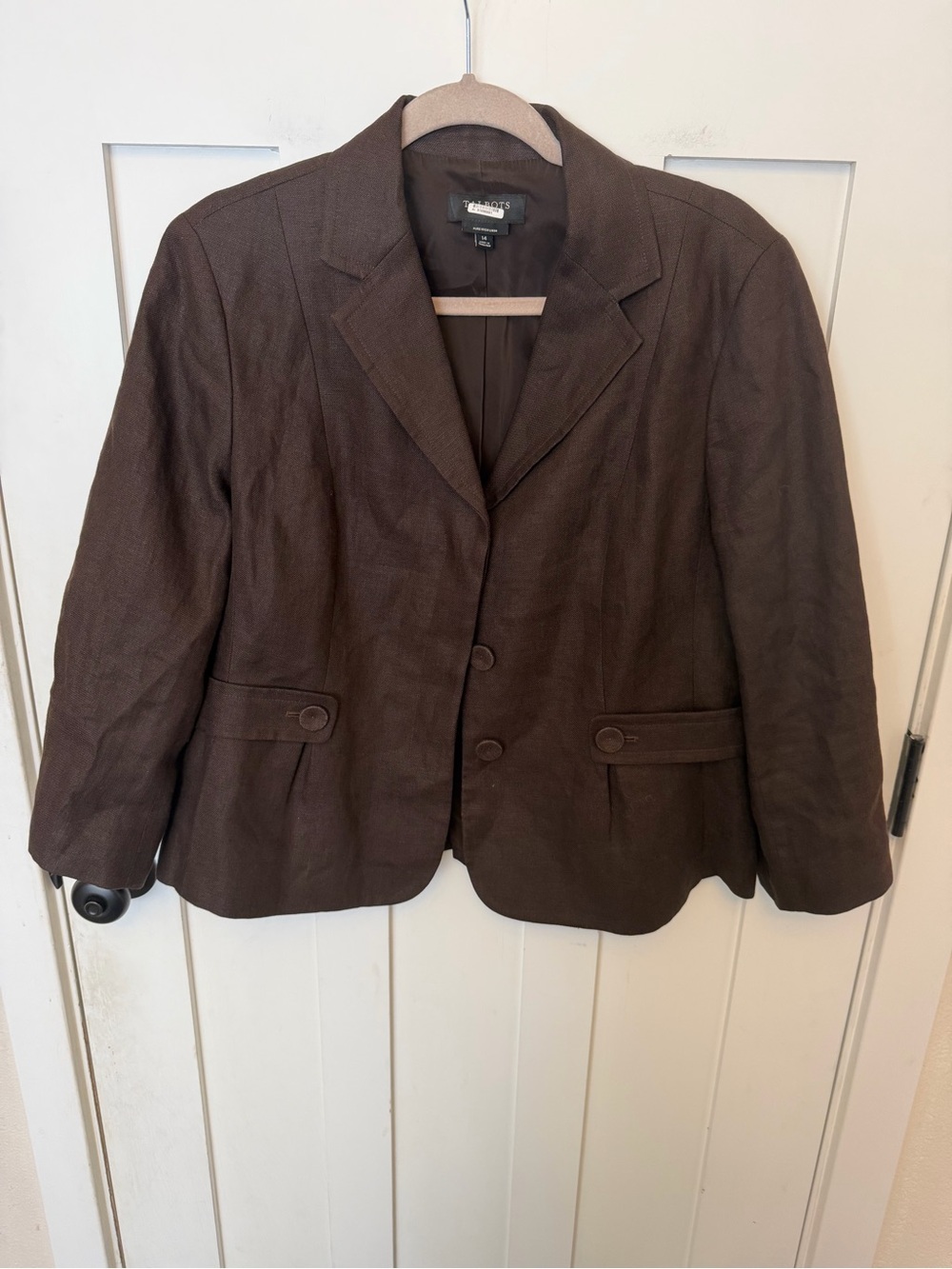 Talbots Pure Irish Linen Blazer Lined Chocolate Brown Size 14 Classic Career